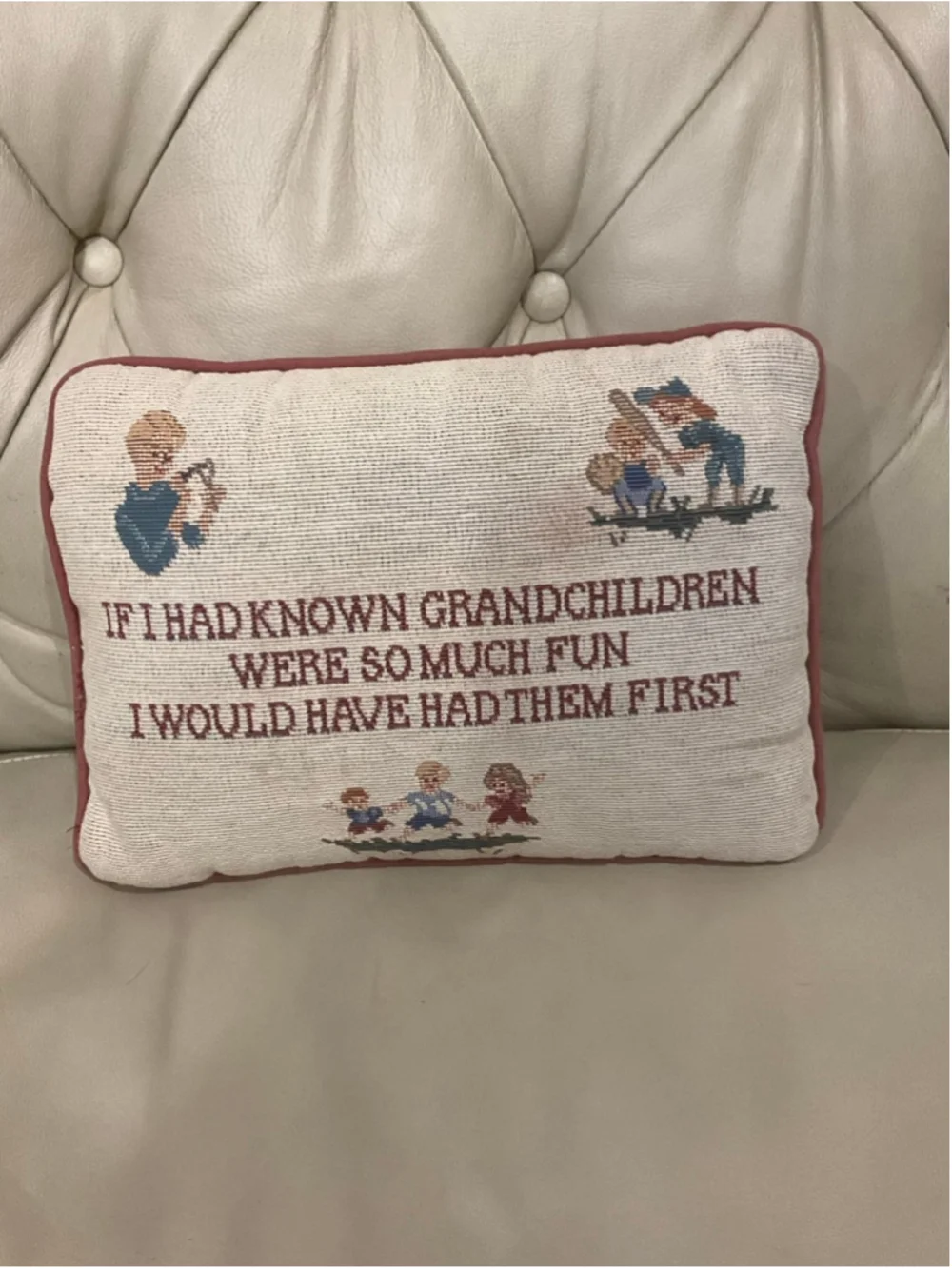 Vintage Needlepoint Grandchildren Pillow If I’d Known Grandchildren Were So Much